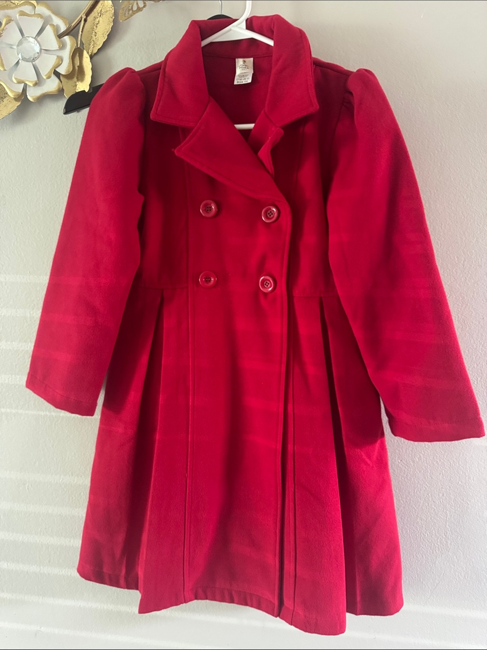 Girls Red Double-Breasted Wool-Blend Coat